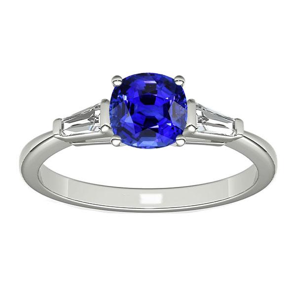 White Gold 3 Stone Cushion Sapphire Ring & Baguette Diamonds 1.75 Carats - Gemstone Ring-harrychadent.ca