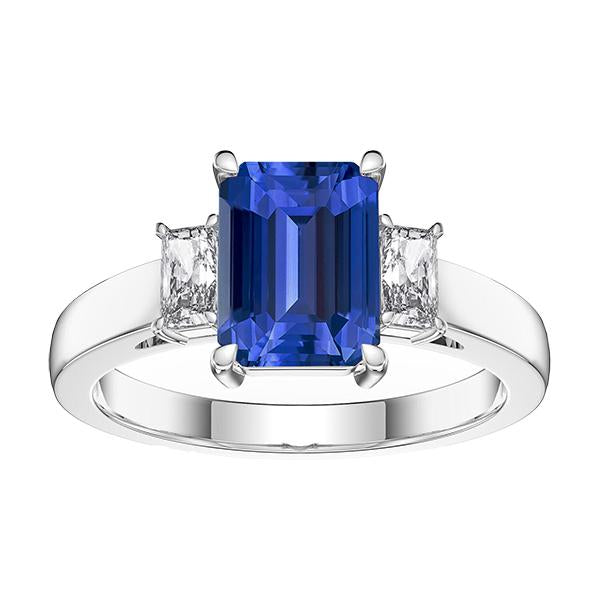 White Gold 3 Stone Emerald Sapphire Ring 2.75 Carats Radiant Diamonds - Gemstone Ring-harrychadent.ca