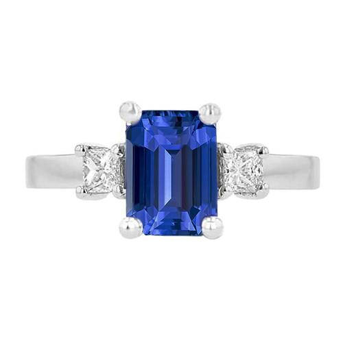 White Gold 3 Stone Ring Blue Sapphire & Princess Diamonds 2.50 Carats - Gemstone Ring-harrychadent.ca