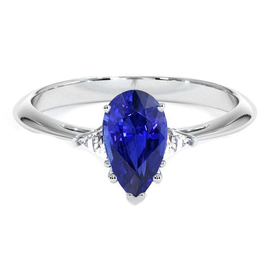 White Gold 3 Stone Ring Blue Sapphire & Trillion Diamonds 2.25 Carats - Gemstone Ring-harrychadent.ca