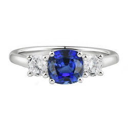 White Gold 3 Stone Ring Cushion Ceylon Sapphire 2.50 Carats Jewelry