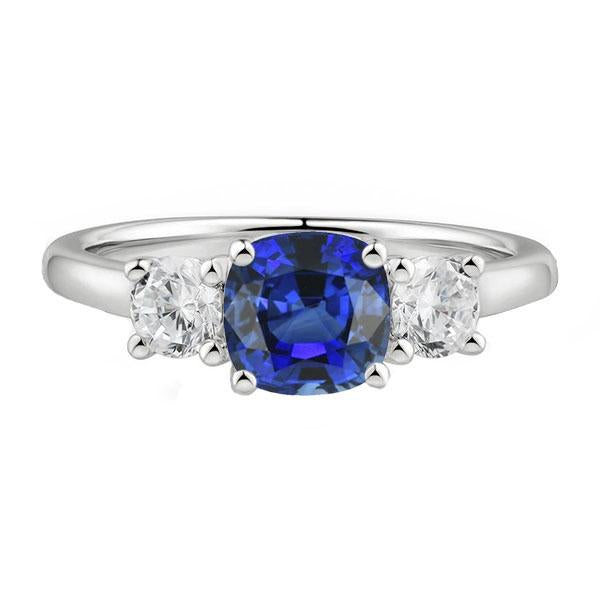 White Gold 3 Stone Ring Cushion Ceylon Sapphire 2.50 Carats Jewelry - Gemstone Ring-harrychadent.ca