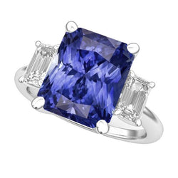 White Gold 3 Stone Ring Emerald Natural Earth Mined Diamond Radiant Blue Sapphire 5 Carats