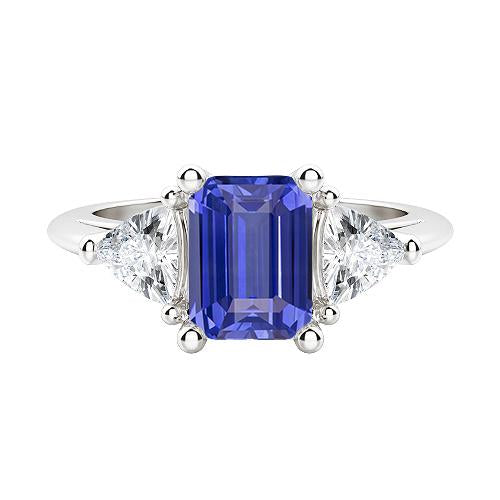 White Gold 3 Stone Ring Emerald Sapphire 2.50 Carats Trillion Diamond - Gemstone Ring-harrychadent.ca