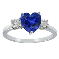 White Gold 3 Stone Ring Heart Sri Lankan Sapphire & Diamonds 11 Carats