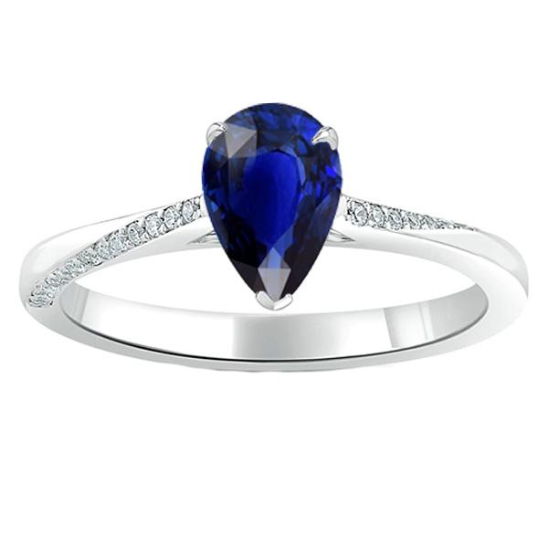 White Gold Blue Sapphire Ring Pear & Round Diamonds 2.50 Carats - Gemstone Ring-harrychadent.ca