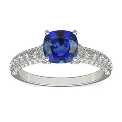 White Gold Natural Earth Mined Diamond Blue Sapphire Engagement Ring Prong Set 3.50 Carats