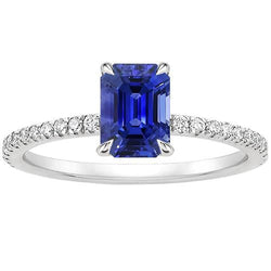 White Gold Natural Earth Mined Diamond & Emerald Blue Sapphire Ring 4 Carats Pave Setting