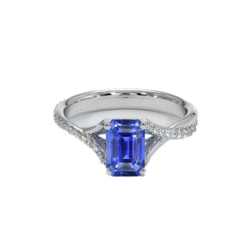 White Gold Diamond & Emerald Cut Sri Lankan Sapphire Ring 5.25 Carats - Gemstone Ring-harrychadent.ca