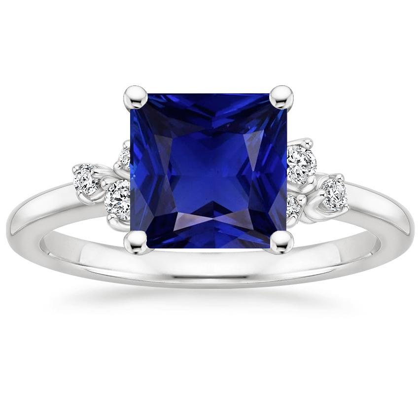 White Gold Diamond & Gemstone Ring 6 Carats Princess Cut Blue Sapphire - Gemstone Ring-harrychadent.ca