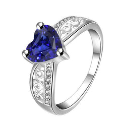 White Gold Natural Earth Mined Diamond Heart Shaped Deep Blue Sapphire Ring 2 Carats