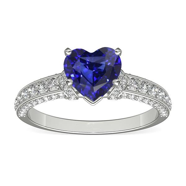 White Gold Diamond Jewelry Heart Sapphire Ring & Accents 3.50 Carats - Gemstone Ring-harrychadent.ca