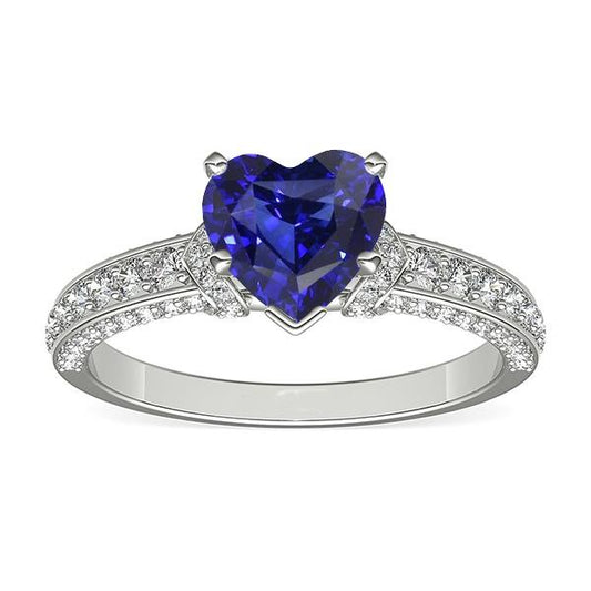 White Gold Diamond Jewelry Heart Sapphire Ring & Accents 3.50 Carats - Gemstone Ring-harrychadent.ca