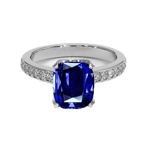White Gold Diamond Ring Cushion Ceylon Sapphire Accented 6 Carats - Gemstone Ring-harrychadent.ca