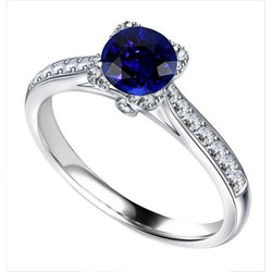 White Gold Natural Earth Mined Diamond Ring Deep Blue Sapphire With Accents 2.50 Carats