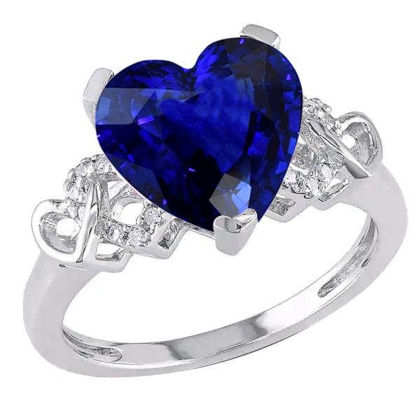 White Gold Diamond Ring Heart Shaped Sri Lankan Sapphire 3.50 Carats - Gemstone Ring-harrychadent.ca