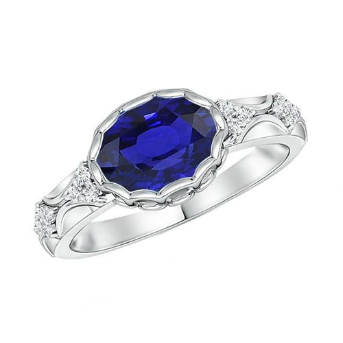 White Gold Diamond Ring Women Oval Blue Sapphire Bezel Set 3.75 Carats - Gemstone Ring-harrychadent.ca