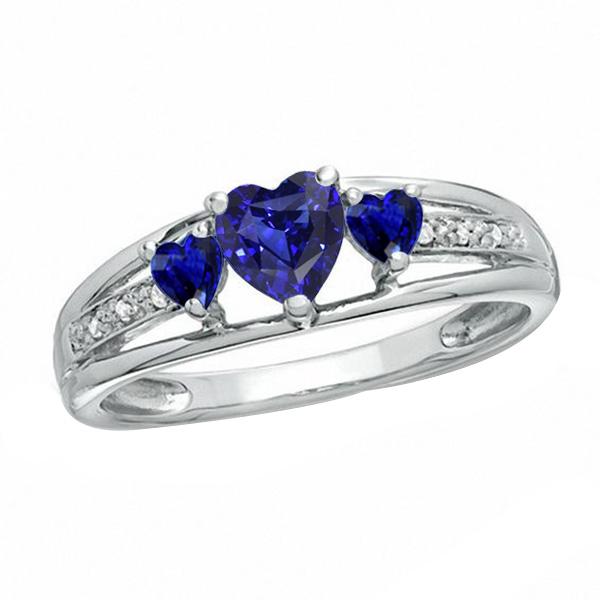 White Gold Diamond Ring Women's Gemstone Heart Blue Sapphires 2 Carats - Gemstone Ring-harrychadent.ca