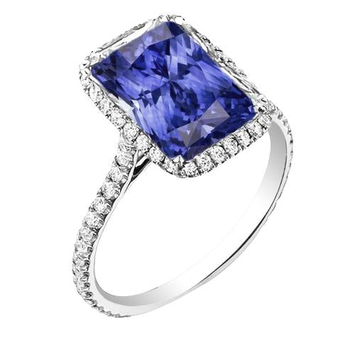 White Gold Diamond Ring Women's Halo Radiant Cut Sapphire 4 Carats - Gemstone Ring-harrychadent.ca