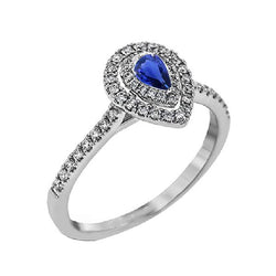 White Gold Double Halo Natural Earth Mined Diamond Ring Pear Blue Sapphire 2.50 Carats