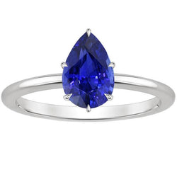 White Gold Gemstone Ring Solitaire Pear Sri Lankan Sapphire 4 Carats