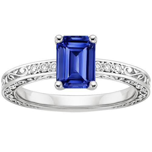 White Gold Gemstone Ring With Accent Emerald Blue Sapphire 3.50 Carats - Gemstone Ring-harrychadent.ca