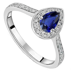 White Gold Halo Ceylon Sapphire Ring Natural Earth Mined Diamond Jewelry Accented 4 Carats