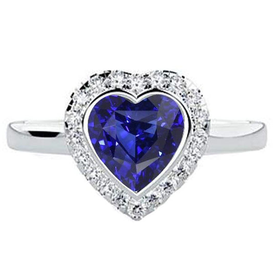 White Gold Halo Ring Heart Deep Blue Sapphire Jewelry 4 Carats - Gemstone Ring-harrychadent.ca