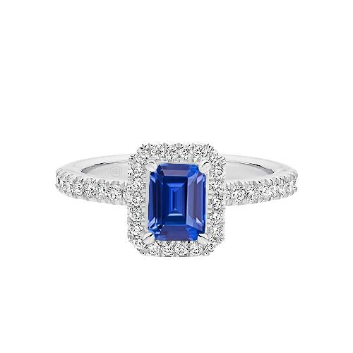 White Gold Halo Wedding Ring Emerald Ceylon Sapphire 3.50 Carats - Gemstone Ring-harrychadent.ca