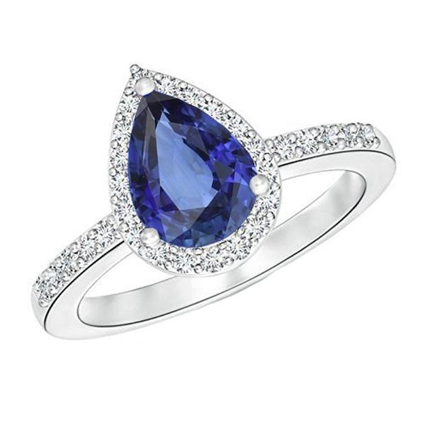 White Gold Halo Wedding Ring Jewelry Blue Sapphire & Diamonds 3 Carats - Gemstone Ring-harrychadent.ca