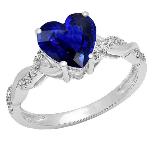 White Gold Heart Diamond Ring Blue Sapphire Infinity Style 3.50 Carats - Gemstone Ring-harrychadent.ca