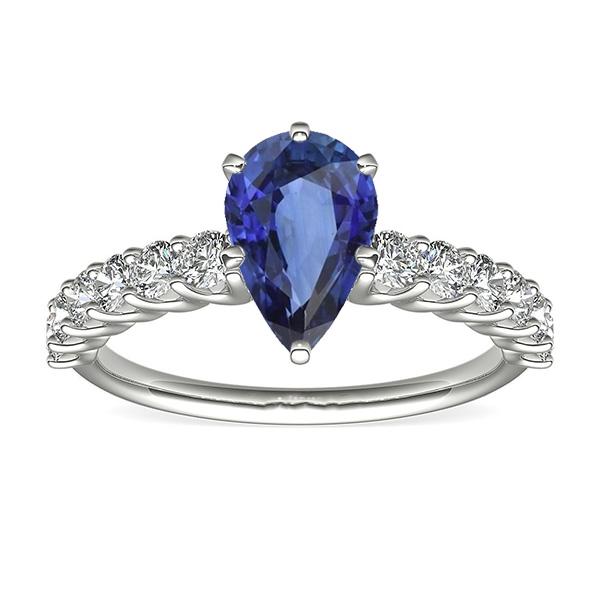 White Gold Pear Blue Sapphire With Accents Ring 3.50 Women's Jewelry - Gemstone Ring-harrychadent.ca