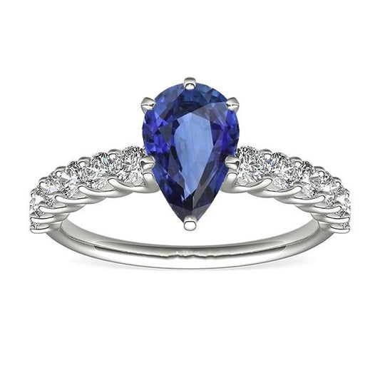 White Gold Pear Blue Sapphire With Accents Ring 3.50 Women's Jewelry - Gemstone Ring-harrychadent.ca