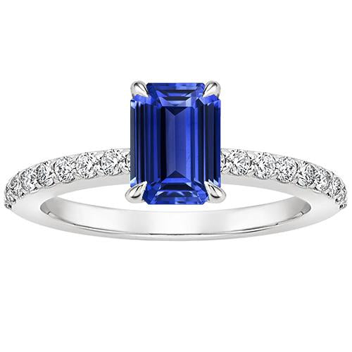 White Gold Ring Pave Setting Emerald Blue Sapphire & Diamond 4 Carats - Gemstone Ring-harrychadent.ca