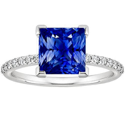 White Gold Ring Solitaire Ceylon Blue Sapphire With Accents 4 Carats
