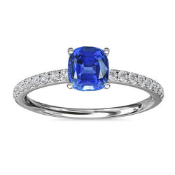 White Gold Solitaire Blue Sapphire Ring & Accented Natural Earth Mined Diamond 2.50 Carats