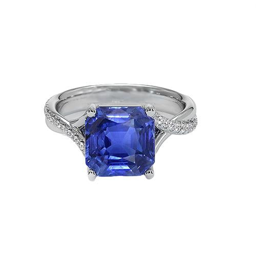 White Gold Solitaire Blue Sapphire Ring With Accents 4.50 Carats - Gemstone Ring-harrychadent.ca