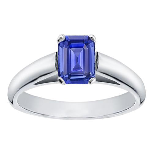 White Gold Solitaire Emerald Cut Ceylon Sapphire Ring 1.50 Carats - Gemstone Ring-harrychadent.ca