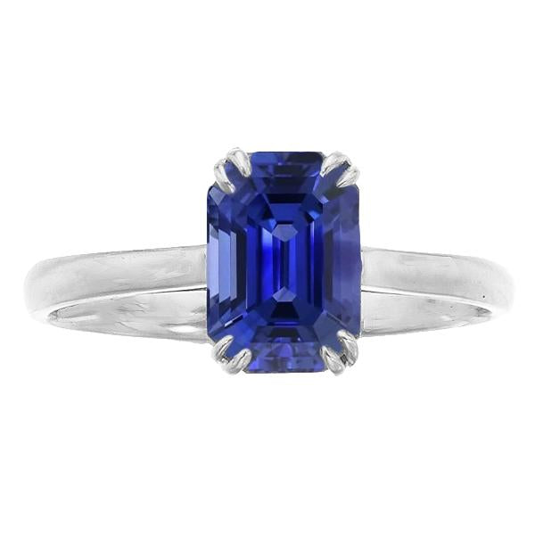 White Gold Solitaire Emerald Shaped Ring Ceylon Sapphire 2.50 Carats - Gemstone Ring-harrychadent.ca