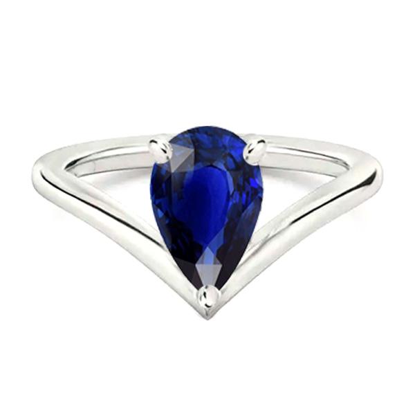 White Gold Solitaire Gemstone Ring Pear Ceylon Sapphire 2.50 Carats - Gemstone Ring-harrychadent.ca