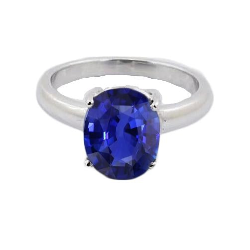 White Gold Solitaire Oval Shaped Ceylon Sapphire Ring 1.50 Carats - Gemstone Ring-harrychadent.ca