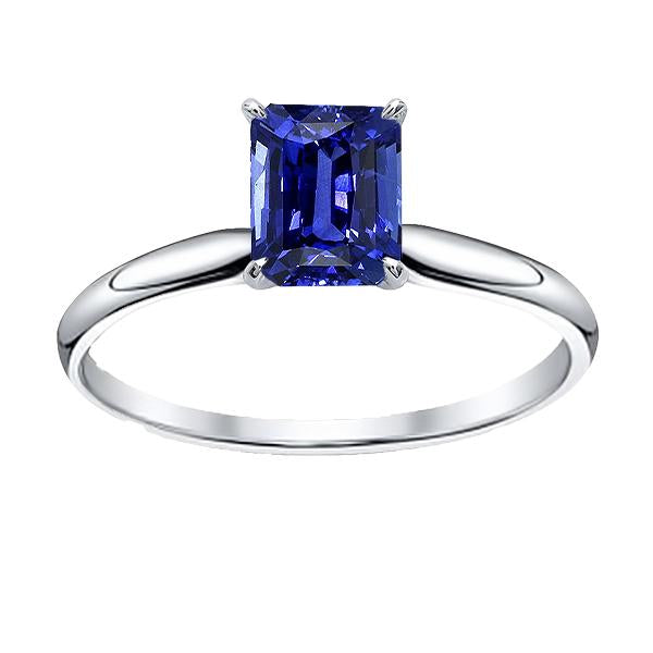 White Gold Solitaire Emerald Natural Blue Sapphire Ring 2 Carats - Gemstone Ring-harrychadent.ca