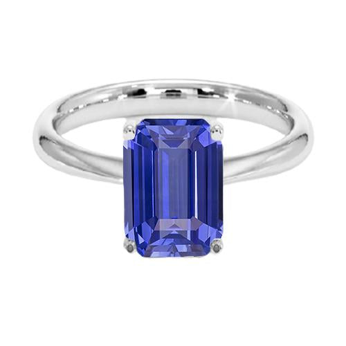 White Gold Solitaire Ring 2 Carats Emerald Cut Srilanka Sapphire - Gemstone Ring-harrychadent.ca