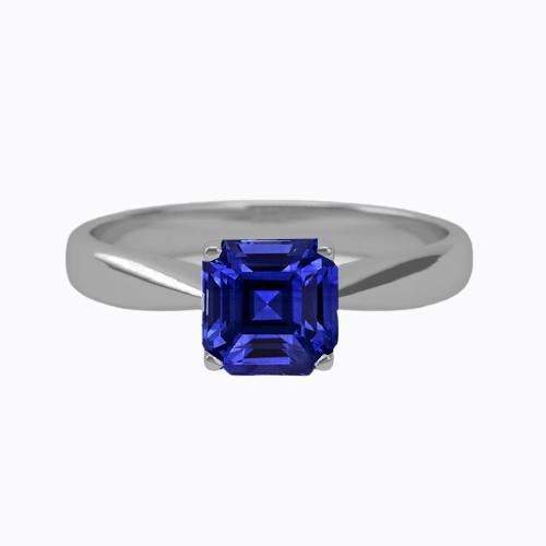 White Gold Solitaire Ring Asscher Cut Sapphire Jewelry 1.50 Carats - Gemstone Ring-harrychadent.ca