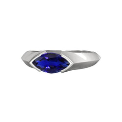 White Gold Solitaire Ring Bar Set Marquise Ceylon Sapphire 1 Carat