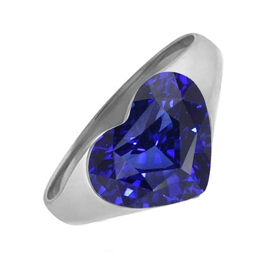 White Gold Solitaire Ring Bezel Set Heart Srilanka Sapphire 3 Carats - Gemstone Ring-harrychadent.ca