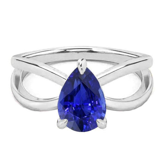 White Gold Solitaire Ring Ceylon Sapphire 2.50 Carats Split Shank - Gemstone Ring-harrychadent.ca