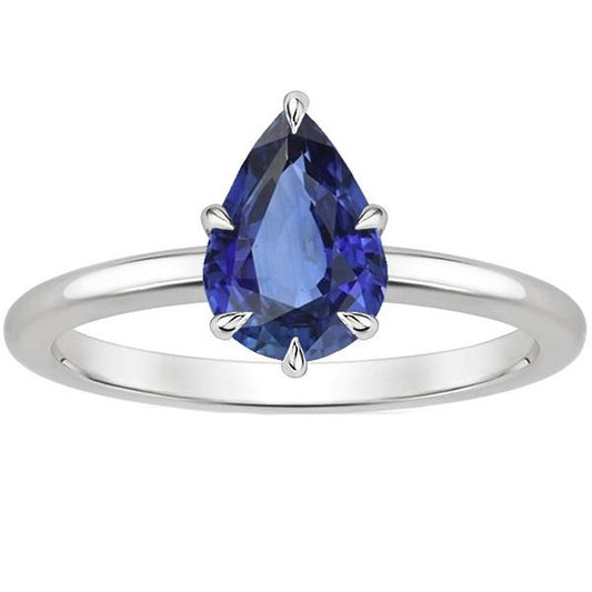White Gold Solitaire Ring Ceylon Sapphire Prong Set Jewelry 4 Carats - Gemstone Ring-harrychadent.ca