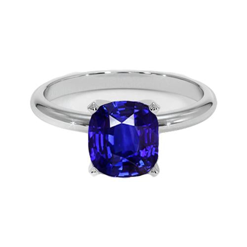 White Gold Solitaire Ring Cushion Sri Lankan Sapphire  2.25 Carats - Gemstone Ring-harrychadent.ca