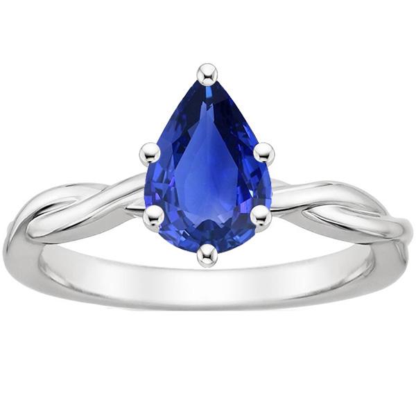 White Gold Solitaire Ring Pear Blue Sapphire 4 Carats Twisted Shank - Gemstone Ring-harrychadent.ca